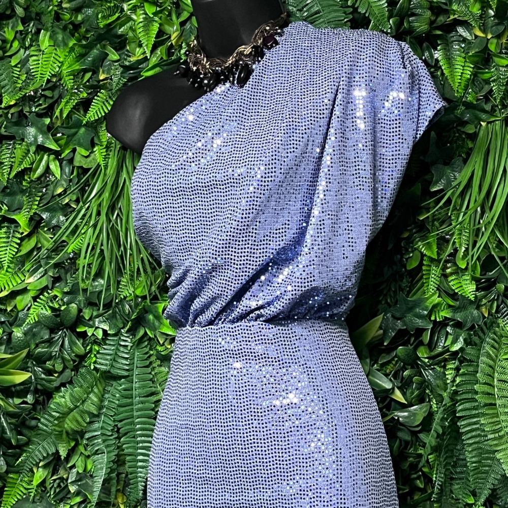 Lulus Dress Medium Purple Sequin One Shoulder Mini Asymmetrical Bodycon 3698 - Picture 6 of 9